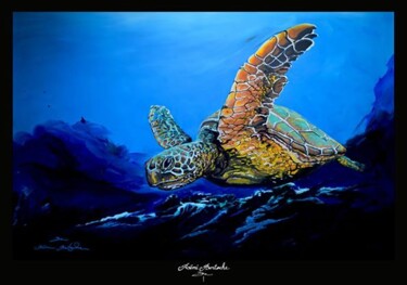 ocean turtle Painting titled "ocean turtle" by Remi Bertoche, Original Artwork, Acrylic