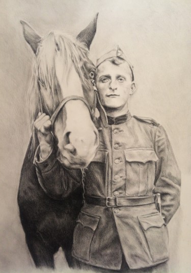 Dessin intitulée "Mon grand-père (192…" par Michèle Rais, Œuvre d'art originale, Fusain