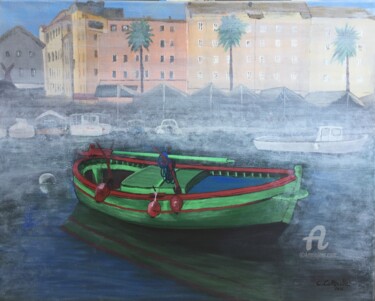 Peinture intitulée "Bateau coloré dans…" par Christelle Cottrelle, Œuvre d'art originale, Acrylique Monté sur Châssis en bois