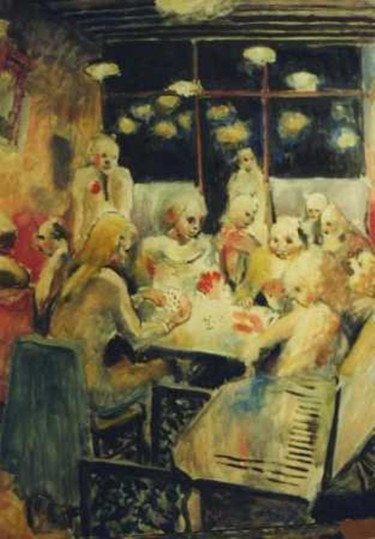 Peinture intitulée "Café de nuit; le po…" par Claude Hardenne, Œuvre d'art originale, Huile