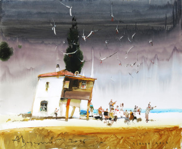 Painting titled "Лешина цель" by Alexander Votsmush, Original Artwork, Watercolor