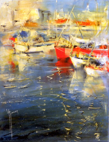 reflets port des sables D'Olonne Peinture intitulée "reflets port des sa…" par Yveline Javer, Œuvre d'art originale, Huile