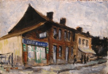 Peinture intitulée "Café à Roselies" par Claude Hardenne, Œuvre d'art originale, Huile