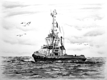Peinture intitulée "Remorqueur V.B. Sup…" par Christian Biard, Œuvre d'art originale, Encre
