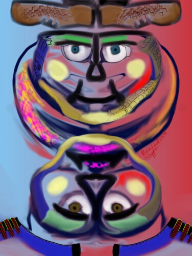 Digitale Kunst mit dem Titel "Doppelgesicht" von Manfred Hoppe, Original-Kunstwerk, Digitale Malerei