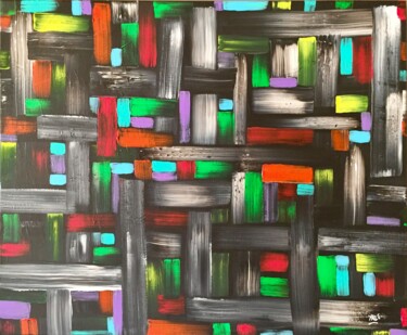 Peinture intitulée "Tissage de Couleurs" par Xale, Œuvre d'art originale, Acrylique Monté sur Châssis en bois