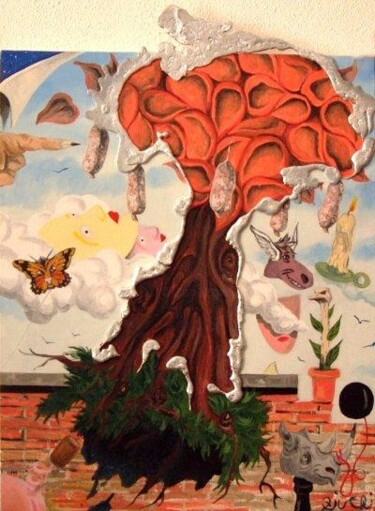 Peinture intitulée "L'arbre à saucissons" par Pierre Ziveri, Œuvre d'art originale