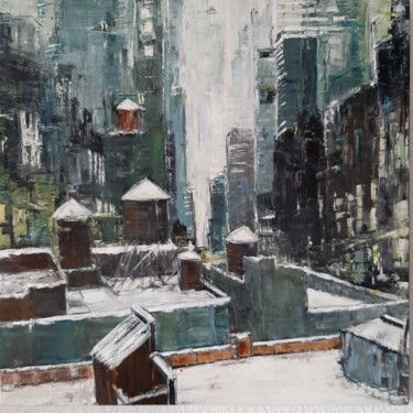 Peinture intitulée "Toits L'hiver" par Jeanne-Marie Delbarre, Œuvre d'art originale, Acrylique Monté sur Châssis en bois