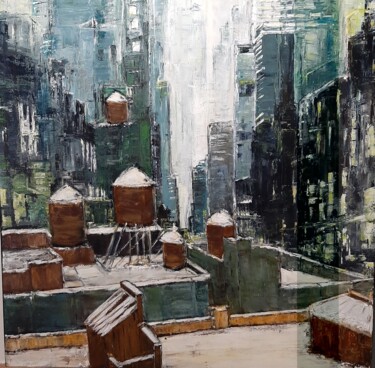 Peinture intitulée "Toits L'hiver" par Jeanne-Marie Delbarre, Œuvre d'art originale, Acrylique Monté sur Châssis en bois