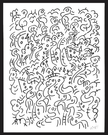 Peinture intitulée "Women and stairs" par Jean Mirre, Œuvre d'art originale, Encre