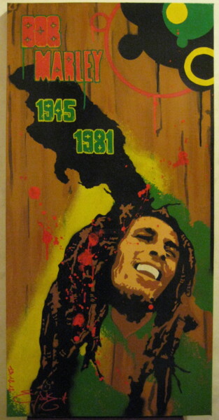 Painting titled "Hommage à Bob Marley" by Raphael Trigaux (Colorzyourmind), Original Artwork, Acrylic Mounted on Wood Stretc…