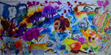 Peinture intitulée "florale-aquatique-17" par Frederic Janssens (Fredj), Œuvre d'art originale, Encre