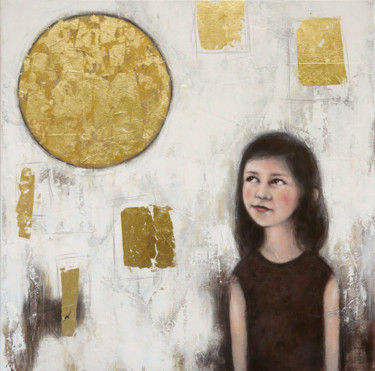 La petite fille de la lune Peinture intitulée "La petite fille de…" par Isabelle Milloz, Œuvre d'art originale, Acrylique Monté sur Châssis en bois