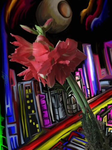 Digitale Kunst mit dem Titel "Stadtblume" von Manfred Hoppe, Original-Kunstwerk, Digitale Malerei