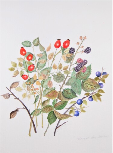 Painting titled "fruits et cynorrhod…" by Patricia Giroldini Hyvernat, Original Artwork, Watercolor