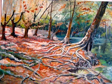 Peinture intitulée "automne-au-bord-du-…" par Geneviève Baud Caizergues, Œuvre d'art originale, Huile