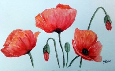 Peinture intitulée "Trois coquelicots" par Marian Cobos, Œuvre d'art originale, Aquarelle