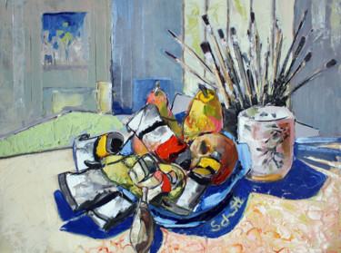 Nature morte aux poires et tubes de couleur II