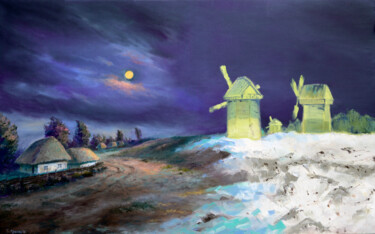 Moon snow 绘画 标题为“Moon snow” 由Sergey Lutsenko, 原创艺术品, 油 安装在木质担架架上