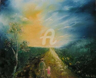 Painting titled "douce promenade" by Hubert De Guyon, Original Artwork, Oil