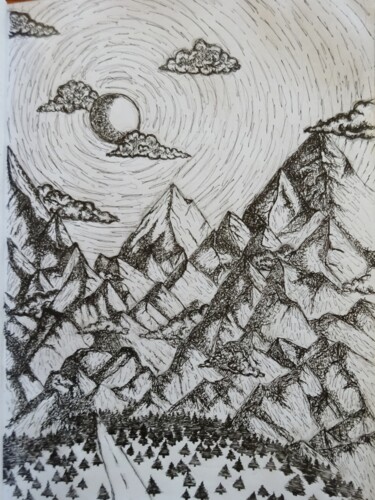 Painting titled "Way to the Mountains" by Elke Matthaeus, Original Artwork, Ink
