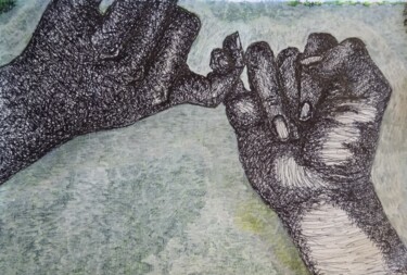 Painting titled "Linked" by Elke Matthaeus, Original Artwork, Ink