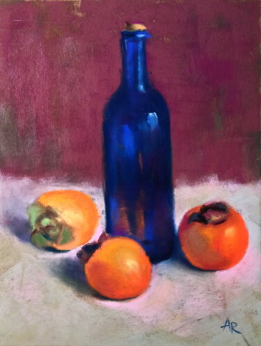 Drawing titled "Persimmons and blue…" by Lena Ru, Original Artwork, Pastel