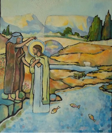 绘画 标题为“baptême de Jésus” 由Olivier Le Gac, 原创艺术品, 油