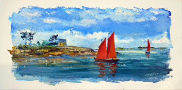 Peinture intitulée "Sinagos au large de…" par Michel Hamelin, Œuvre d'art originale, Huile