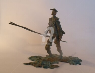 Sculpture intitulée "Le pecheur  aux gaf…" par Olivier Lecourtois, Œuvre d'art originale, Métaux