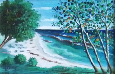 Peinture intitulée "La mer vue d'une co…" par Charles Corbin, Œuvre d'art originale, Huile Monté sur Châssis en bois