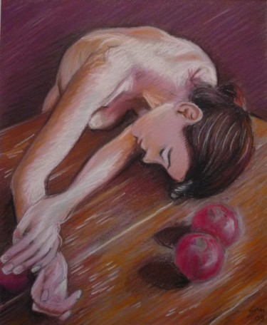 Donna con mele grano Pittura intitolato "Donna con mele grano" da Stefano Di Marco, Opera d'arte originale, Pastello