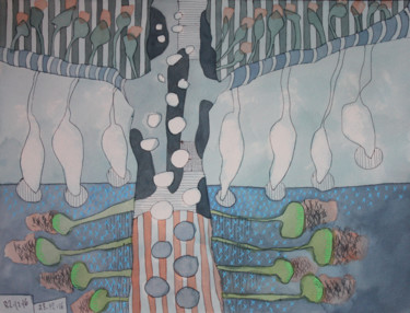 Peinture intitulée "201§_12_28 dessin 7" par Delphine Mabed, Œuvre d'art originale, Aquarelle