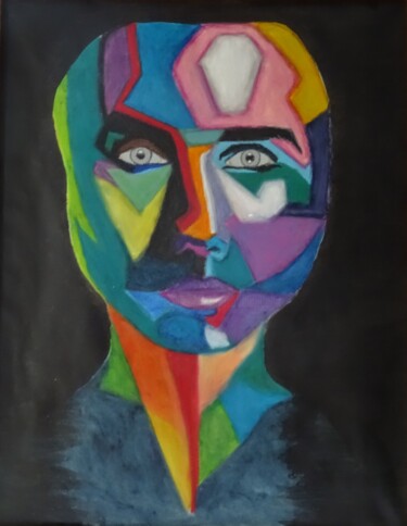 Painting titled "Geometric Face" by Elke Matthaeus, Original Artwork, Acrylic