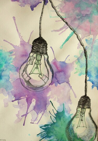 Painting titled "Lightbulbs" by Elke Matthaeus, Original Artwork, Ink