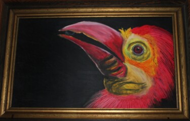Painting titled "Bird eating berry" by Elke Matthaeus, Original Artwork, Pastel