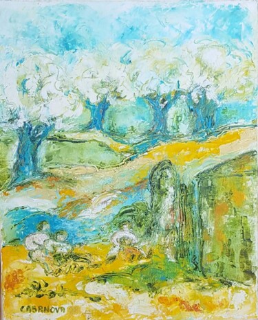 Peinture intitulée "Jardin bleu - Le fo…" par Christiane Casanova, Œuvre d'art originale, Huile Monté sur Châssis en bois