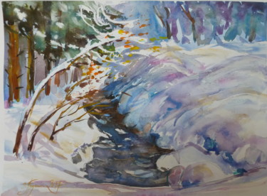 Peinture intitulée "NEIGE EN FORET 1" par Pierre Feyeux, Œuvre d'art originale, Aquarelle
