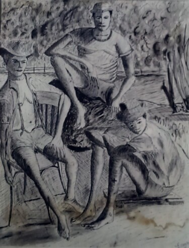 Dessin intitulée "Amis d'enfance" par Charles Corbin, Œuvre d'art originale, Encre