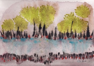 Peinture intitulée "petit-paysage-15-dé…" par Delphine Mabed, Œuvre d'art originale, Aquarelle