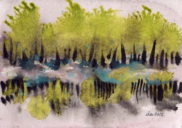 Peinture intitulée "petit-paysage-15-dé…" par Delphine Mabed, Œuvre d'art originale, Aquarelle
