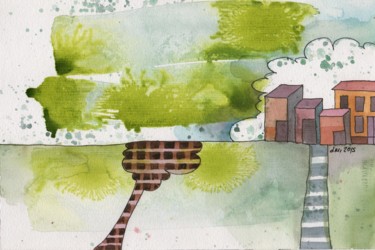 Peinture intitulée "paysage-début-déc-2…" par Delphine Mabed, Œuvre d'art originale, Aquarelle