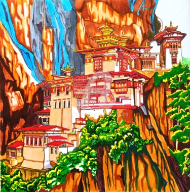 Drawing titled "Tiger's nest Monast…" by Anne D'Orion, Original Artwork, Marker