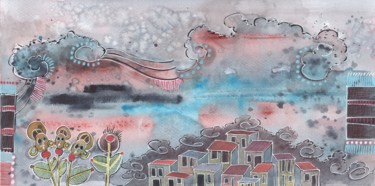 Peinture intitulée "2016 paysage 1er fé…" par Delphine Mabed, Œuvre d'art originale, Aquarelle