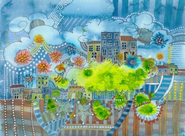Peinture intitulée "paysage-perle.jpg" par Delphine Mabed, Œuvre d'art originale, Aquarelle