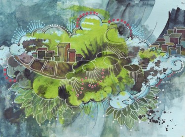 Peinture intitulée "paysage vert nov 20…" par Delphine Mabed, Œuvre d'art originale, Aquarelle