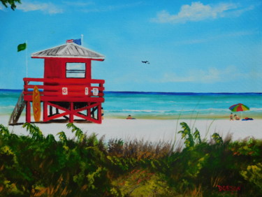Siesta Key Red Lifeguard Stand Ζωγραφική με τίτλο "Siesta Key Red Life…" από Lloyd Dobson, Αυθεντικά έργα τέχνης, Λάδι