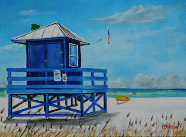 Blue Lifeguard Stand On Siesta Key Florida Ζωγραφική με τίτλο "Blue Lifeguard Stan…" από Lloyd Dobson, Αυθεντικά έργα τέχνης, Λάδι