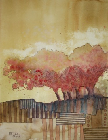 2017 02 02 arbre rouge.jpg Peinture intitulée "2017 02 02 arbre ro…" par Delphine Mabed, Œuvre d'art originale, Aquarelle