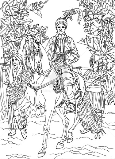 Dessin intitulée "La princesse indigè…" par Anne D'Orion, Œuvre d'art originale, Encre